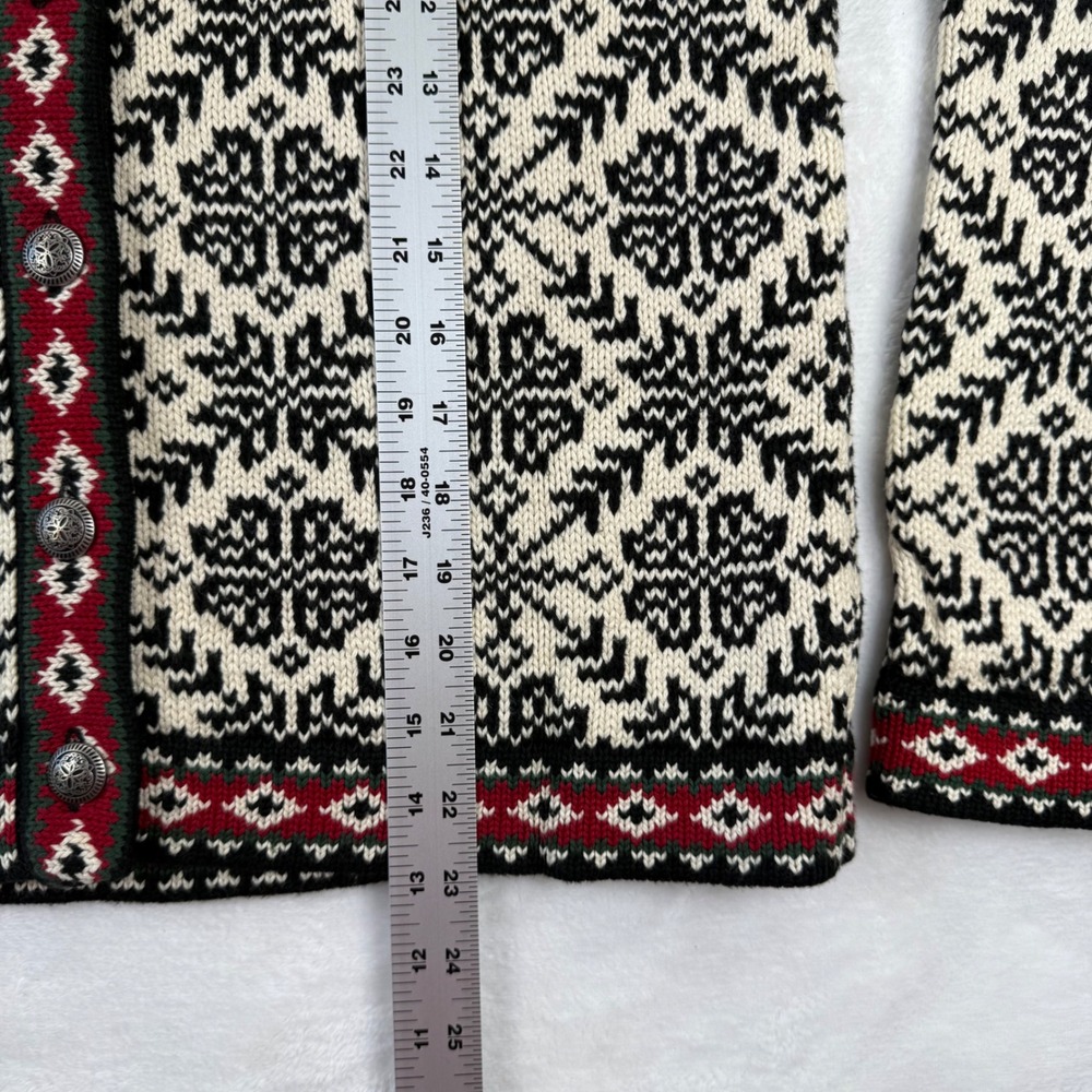 LL Bean Small Fair Isle Cardigan Sweater Cotton Nordic Black Red Cream READ - Picture 4 of 10
